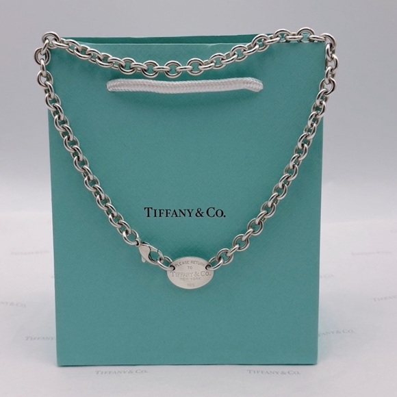 Tiffany & Co. Return to Tiffany Oval Tag Choker Necklace Sterling Silver W/ Box - Picture 10 of 12